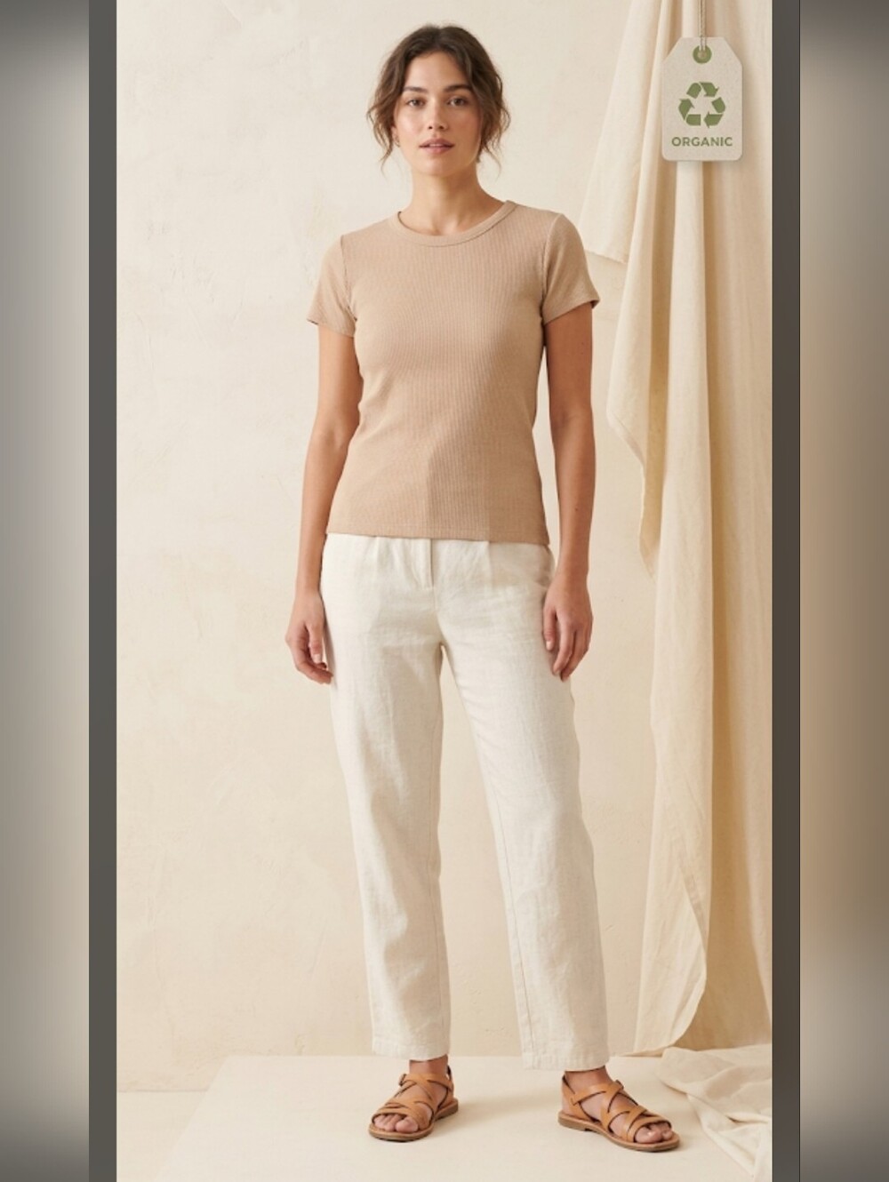 Pact Ribbed Tee T Shirt S Tan Brown Organic Sustainable #1010
